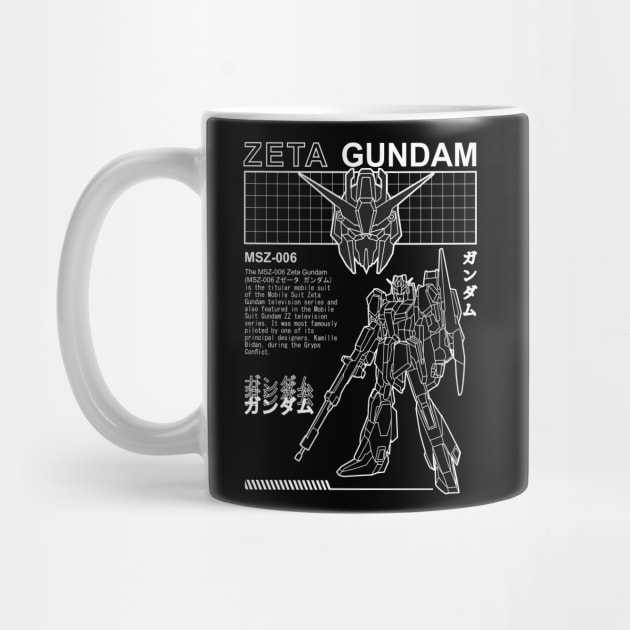 ZETA GUNDAM MSZ-006 BLACK WHITE STREETWEAR SHIRT by Gundam Artwork